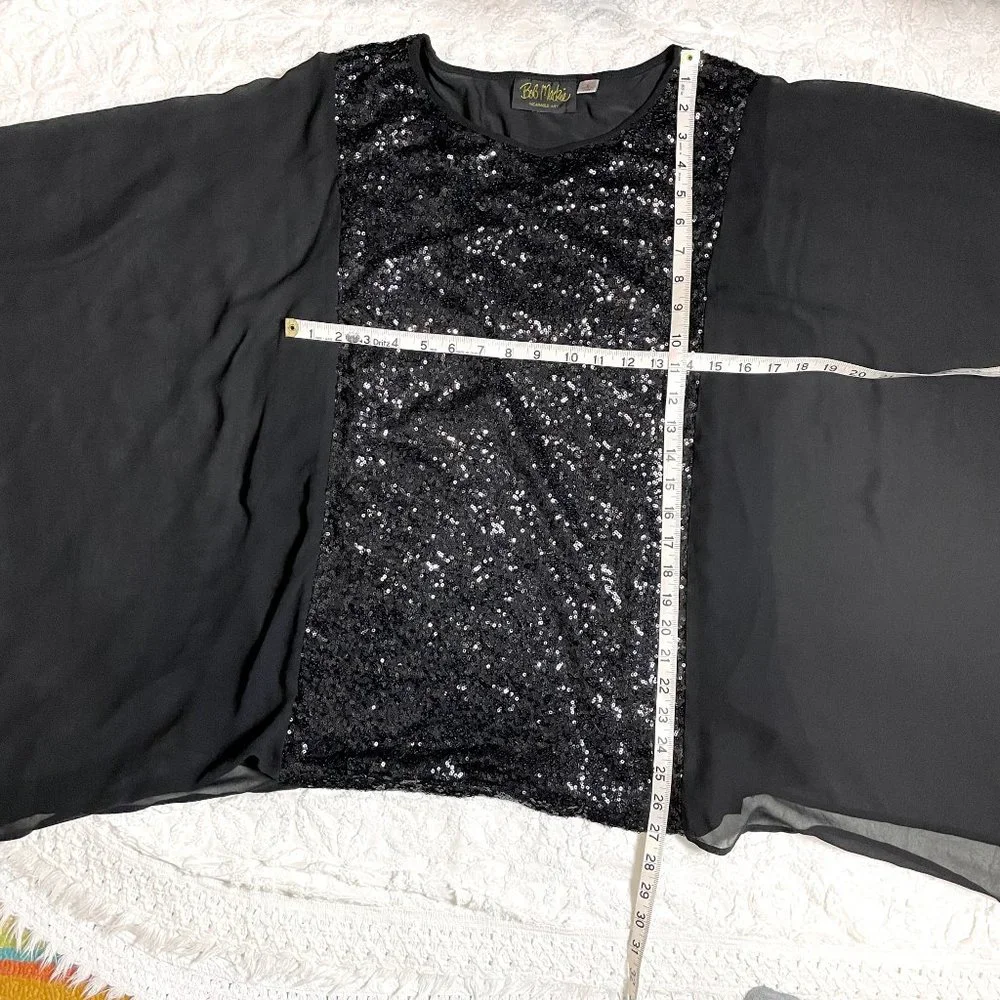Bob Mackie sequins and chiffon black top - size large - Picture 8 of 10